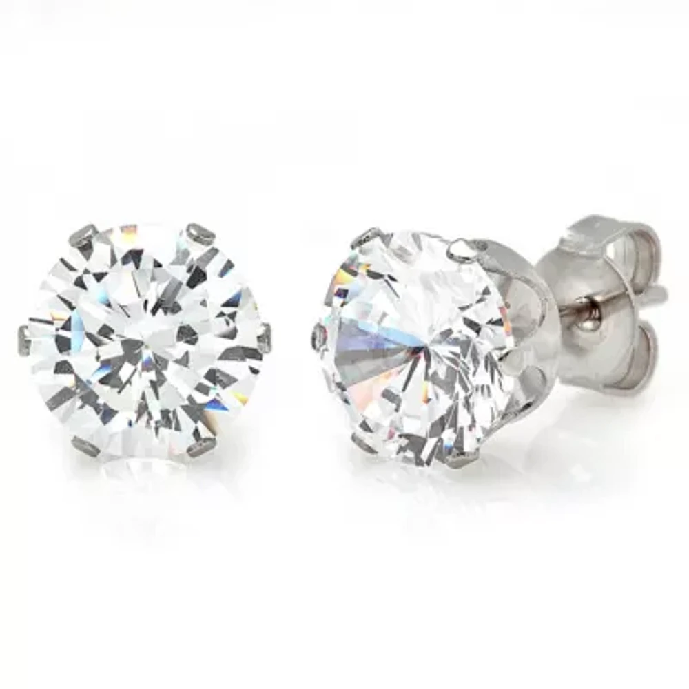 Cubic Zirconia Stainless Steel 8mm Stud Earrings