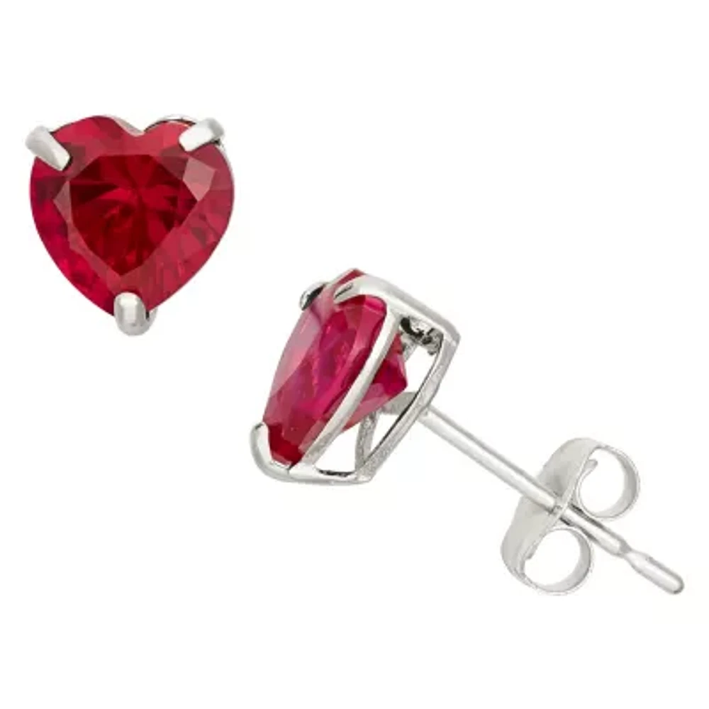 Lab Created Red Ruby 10K White Gold 6.1mm Stud Earrings