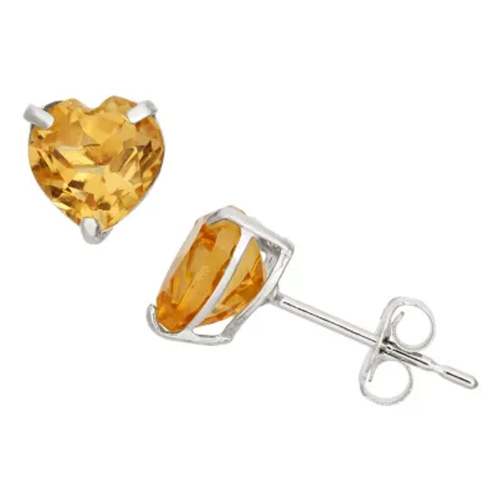 Genuine Yellow Citrine 10K Gold 6.1mm Heart Stud Earrings