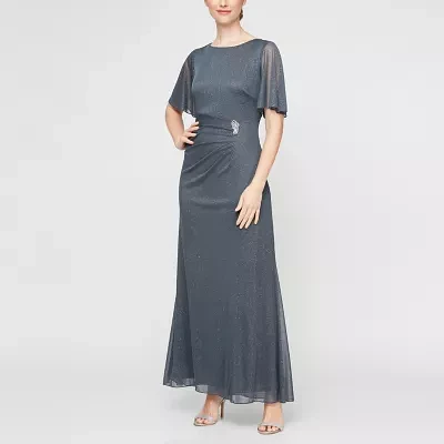 S. L. Fashions Womens Embellished Short Sleeve Evening Gown