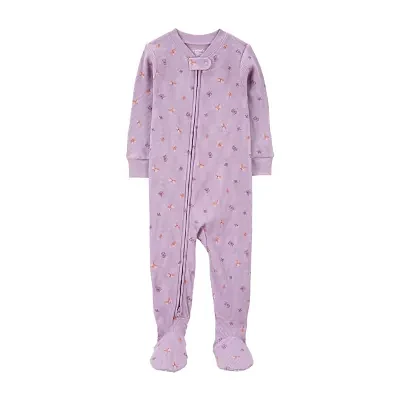 Carter's Toddler Girls Rib Crew Neck Long Sleeve Footed Pajamas