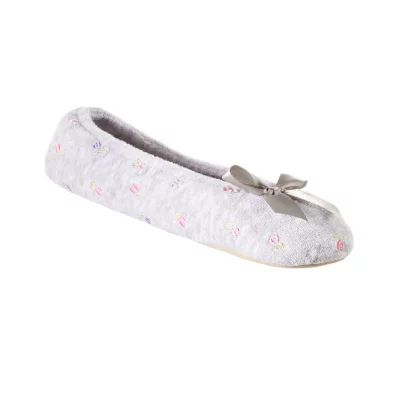 Isotoner Embroidered Microterry Womens Ballerina Slippers