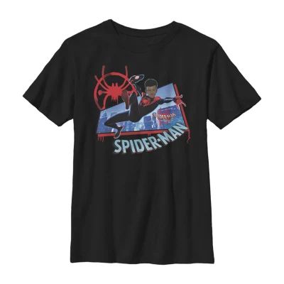 Miles Morales Little & Big Kid Boys Crew Neck Short Sleeve Regular Fit Spiderman Graphic T-Shirt