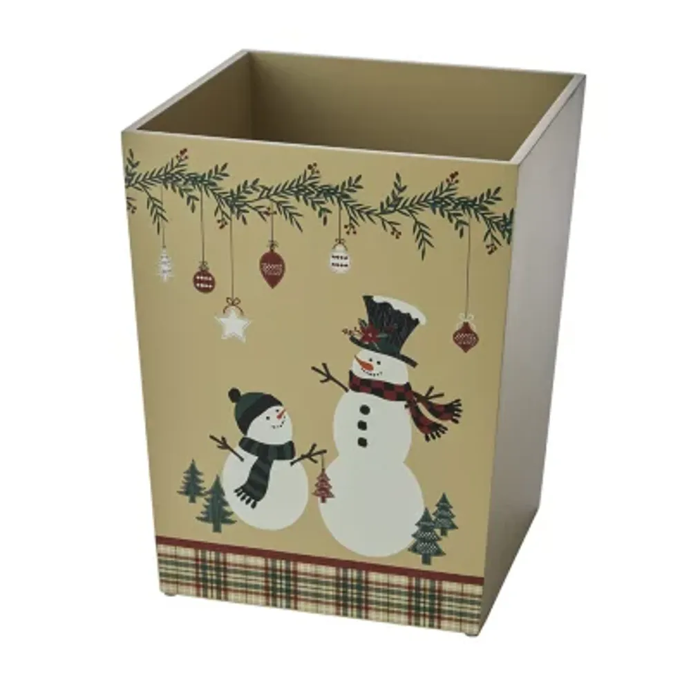 Saturday Knight Rustic Plaid Snowman Trash Can