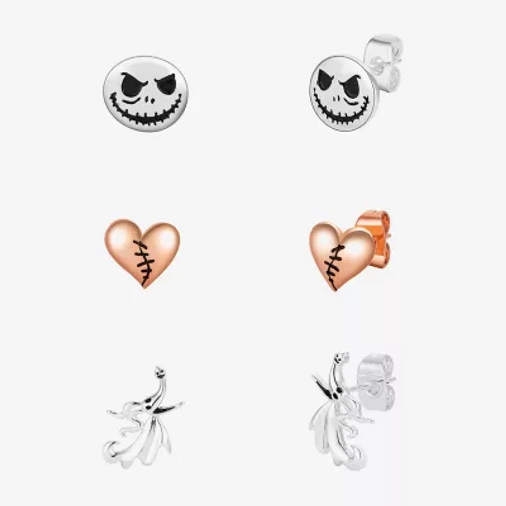 Disney Classics Jack Skellington Womens 14k Rose Gold Over Brass Nightmare Before Christmas 3 Pair Earring Set