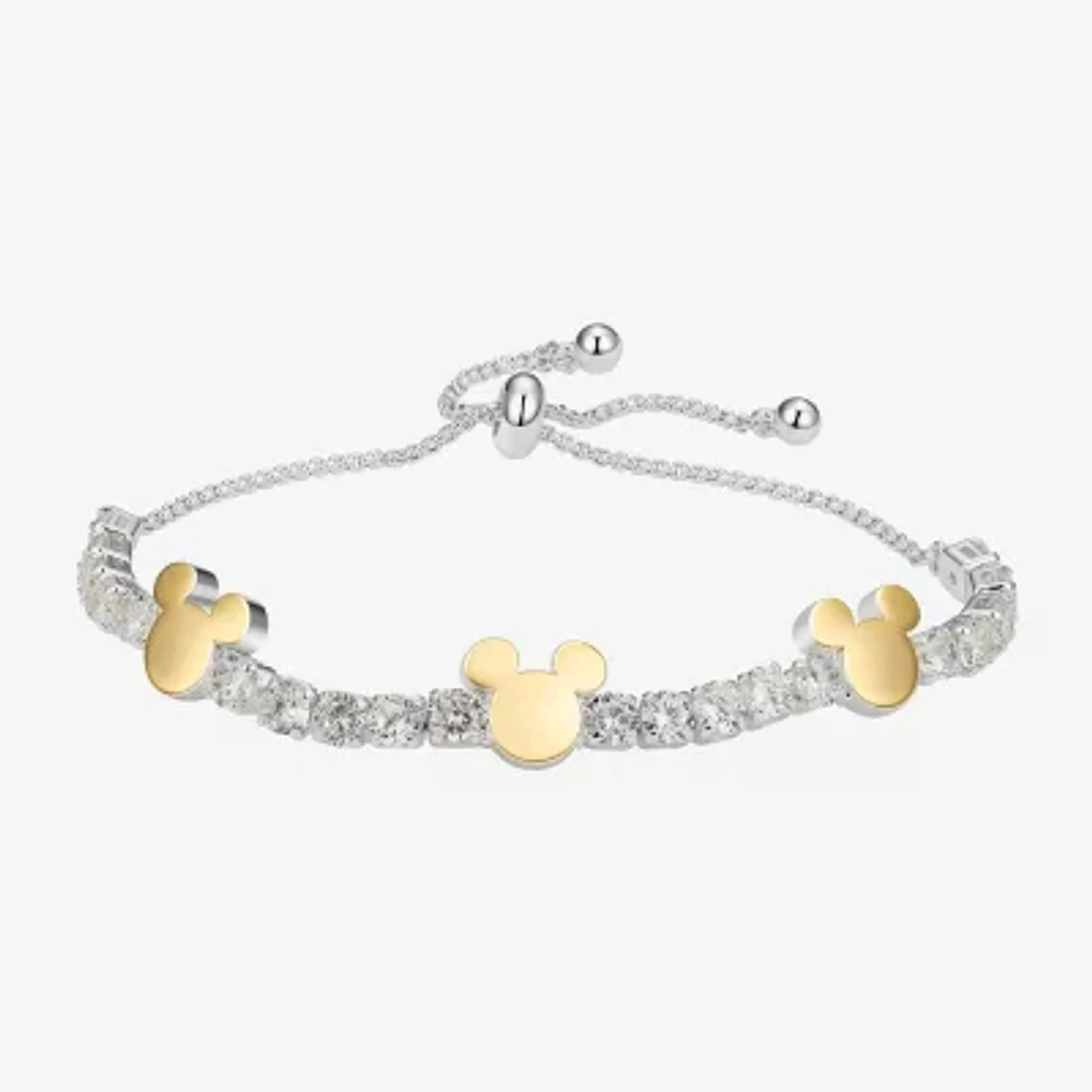 Disney Classics Womens Cubic Zirconia 14K Gold Over Brass Mickey Mouse Bolo Bracelet
