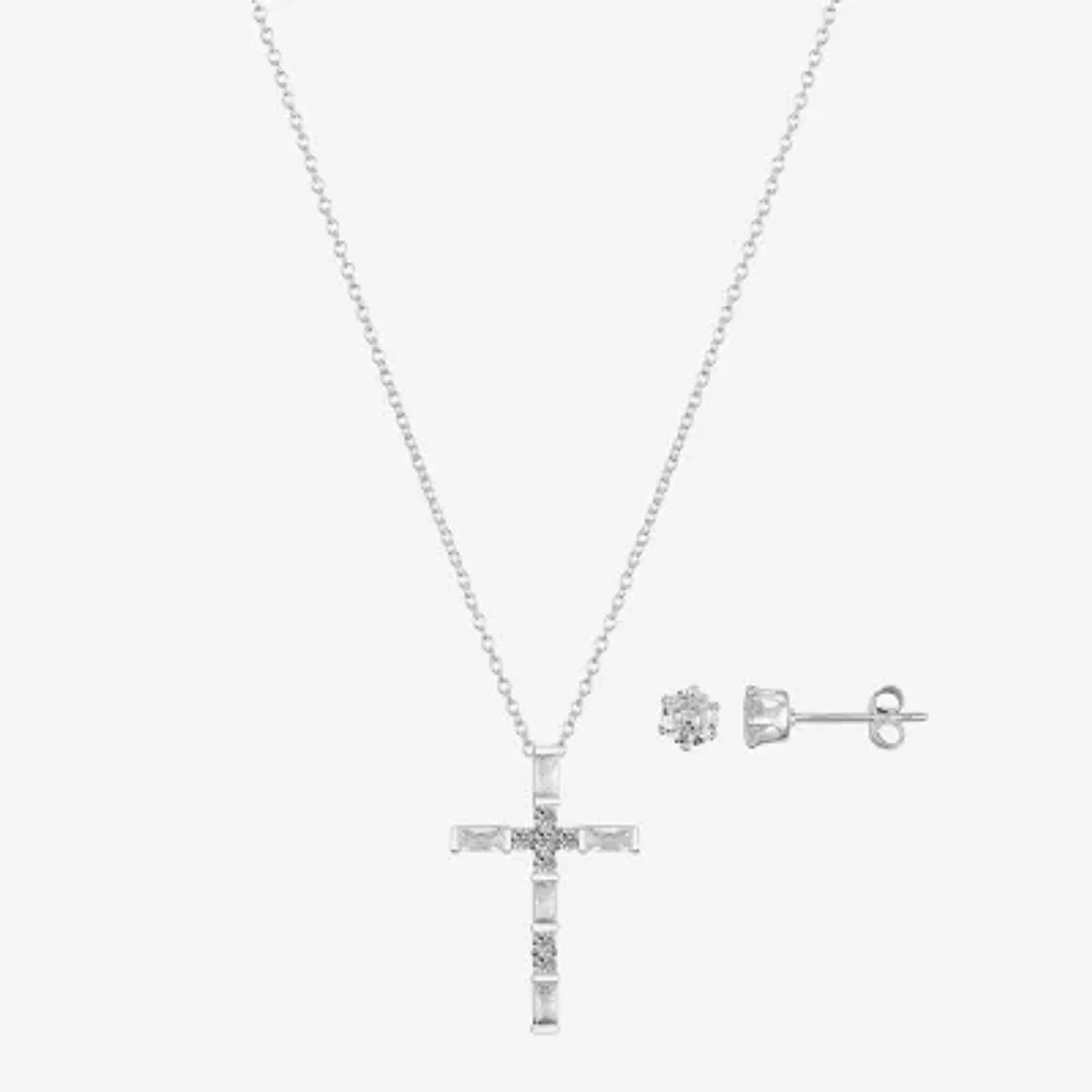 Gratitude & Grace Faith Womens Cubic Zirconia Pure Silver Over Brass Cross Jewelry Set