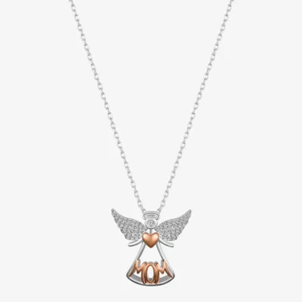Gratitude & Grace Mom Womens Cubic Zirconia 14K Gold Over Brass Pure Silver Over Brass Angel 16 Inch Pendant Necklace