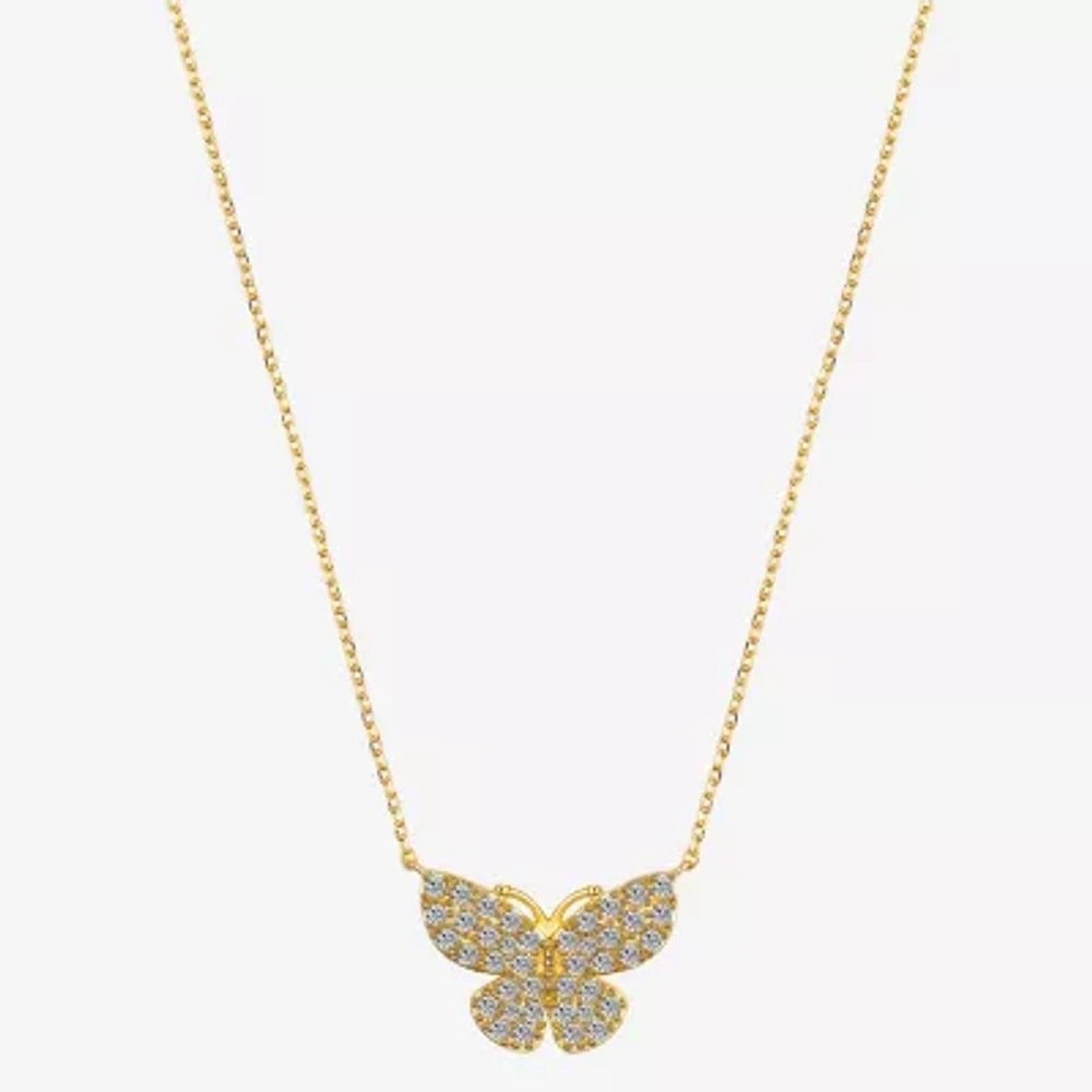 Gratitude & Grace Dream Womens Cubic Zirconia 14K Gold Over Brass Butterfly 16 Inch Pendant Necklace