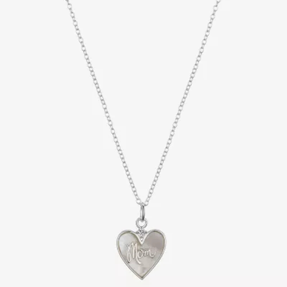 Footnotes Mom Womens White Mother Of Pearl Sterling Silver Heart 16 Inch Pendant Necklace