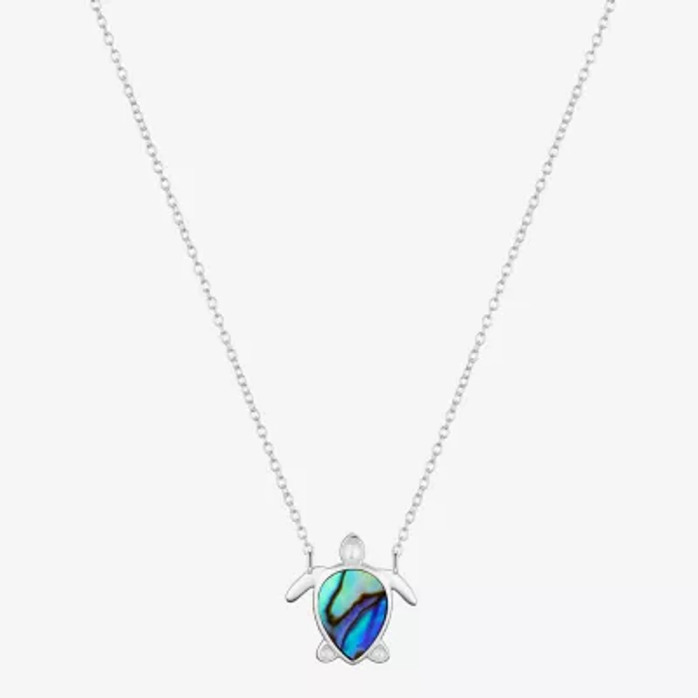 Footnotes Patience Turtle Womens Green Abalone Sterling Silver 16 Inch Pendant Necklace