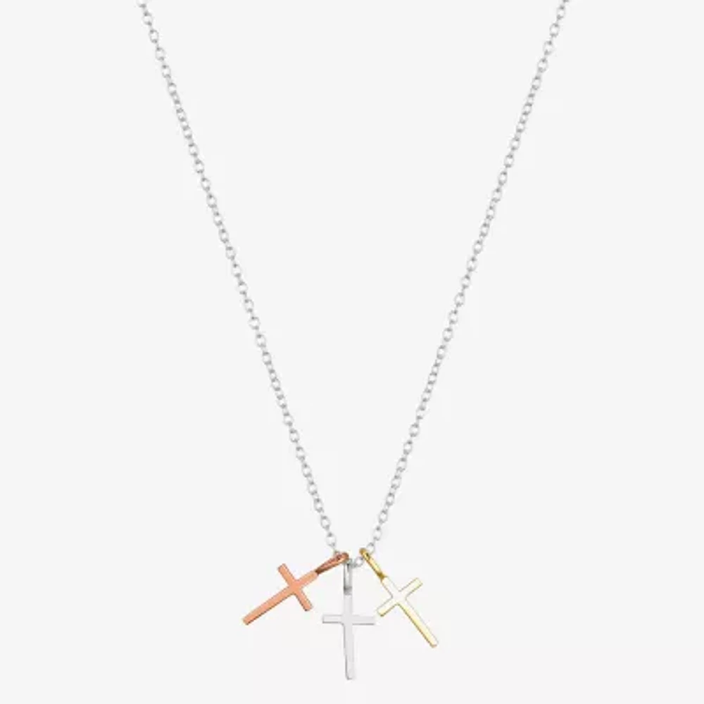 Footnotes Freeform Womens 14K Gold Over Silver 14K Rose Gold Over Silver Cross 16 Inch Pendant Necklace
