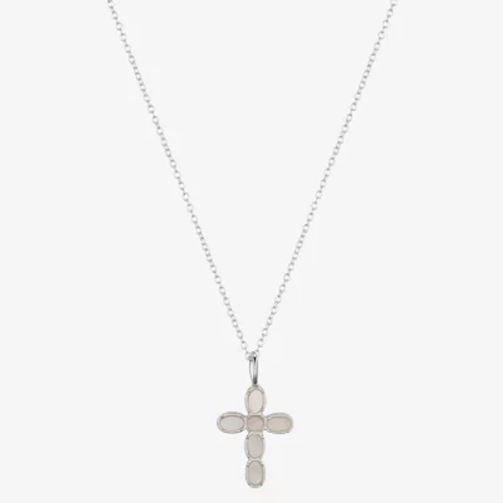 Footnotes Hope Womens White Mother Of Pearl Sterling Silver Cross 16 Inch Pendant Necklace