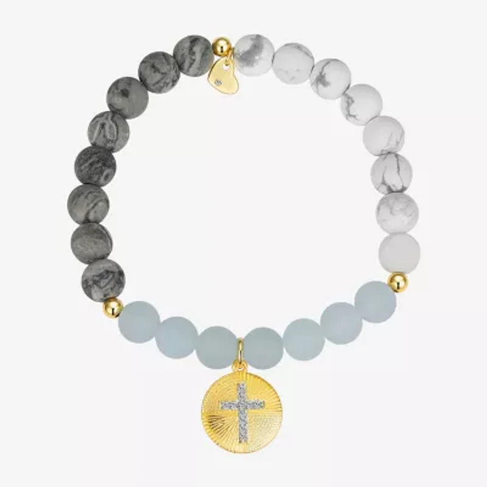 Footnotes Faith Womens Cubic Zirconia 14K Gold Over Brass Cross Stretch Bracelet