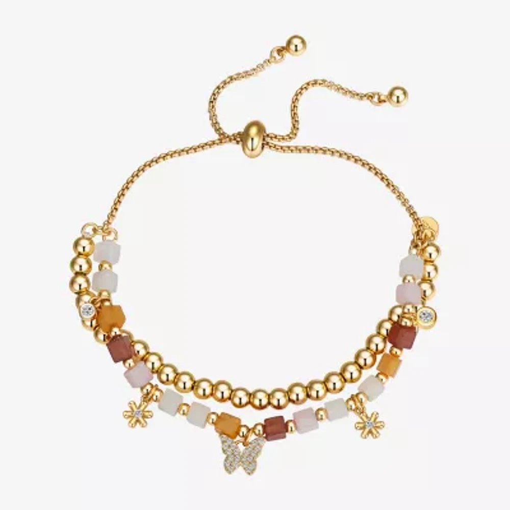 Footnotes Beautiful Womens Cubic Zirconia 14K Gold Over Brass Butterfly Flower Bolo Bracelet
