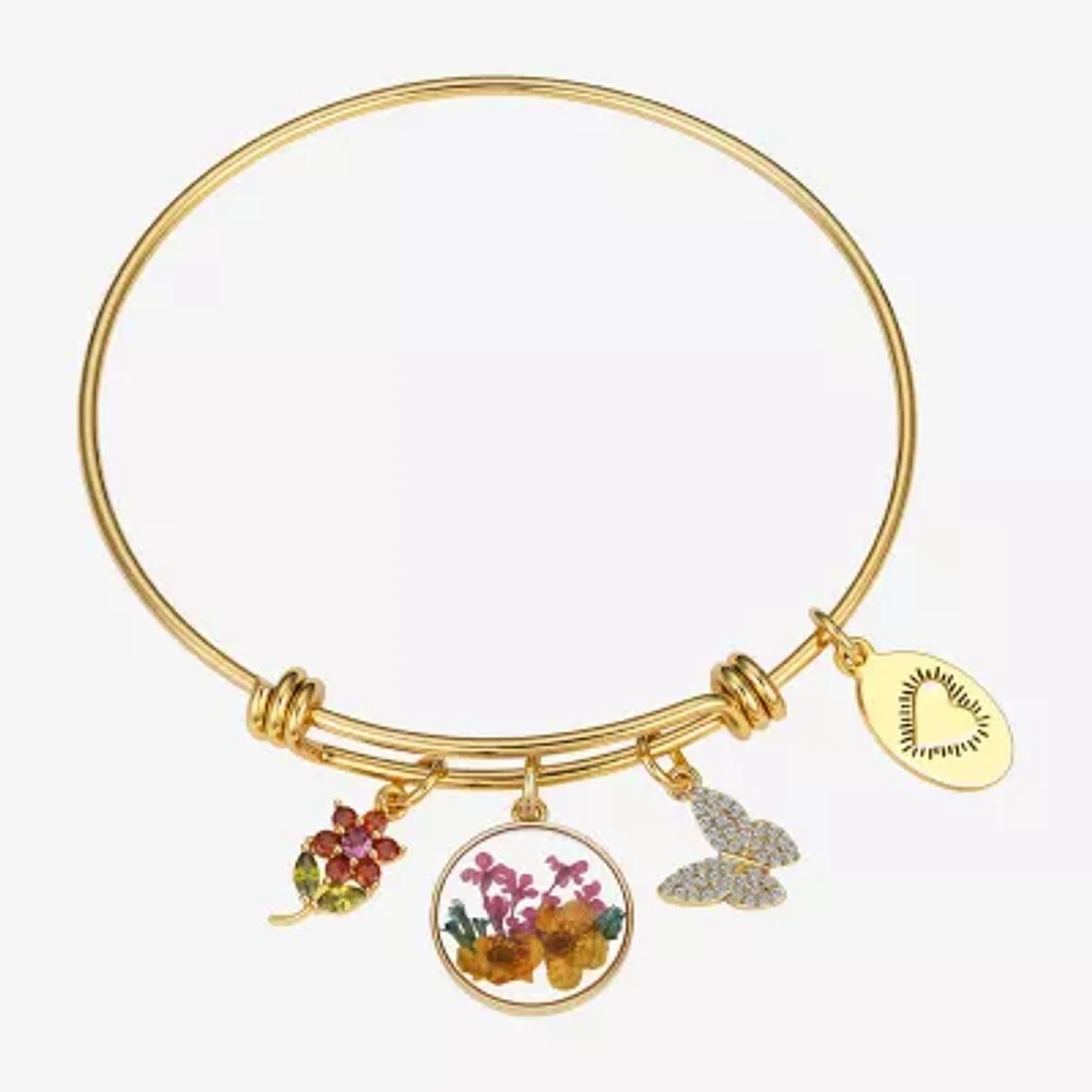 Footnotes Hope Pressed Flowers Womens Purple Cubic Zirconia 14K Gold Over Brass Pure Silver Over Brass Butterfly Bangle Bracelet