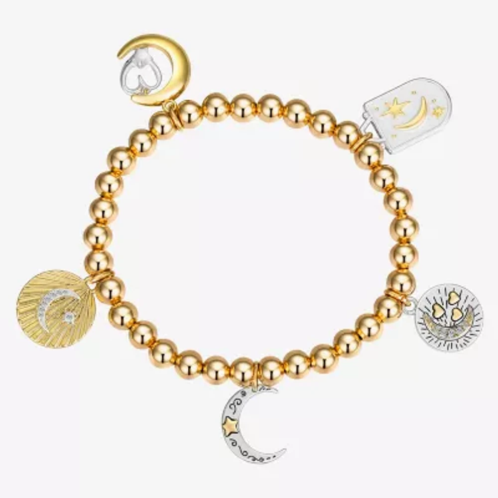 Footnotes Love Womens Cubic Zirconia 14K Gold Over Brass Pure Silver Over Brass Moon Star Stretch Bracelet