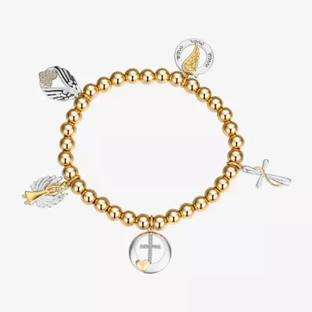 Footnotes Faith Womens Cubic Zirconia 14k Rose Gold Over Brass Pure Silver Over Brass Angel Cross Wing Stretch Bracelet