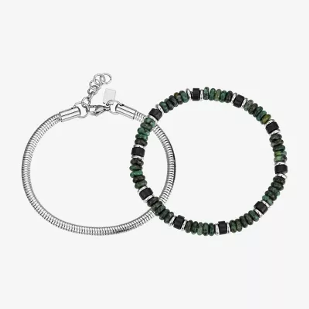 J.P. Army Mens 2-pc. Green Turquoise Stainless Steel Bracelet Set
