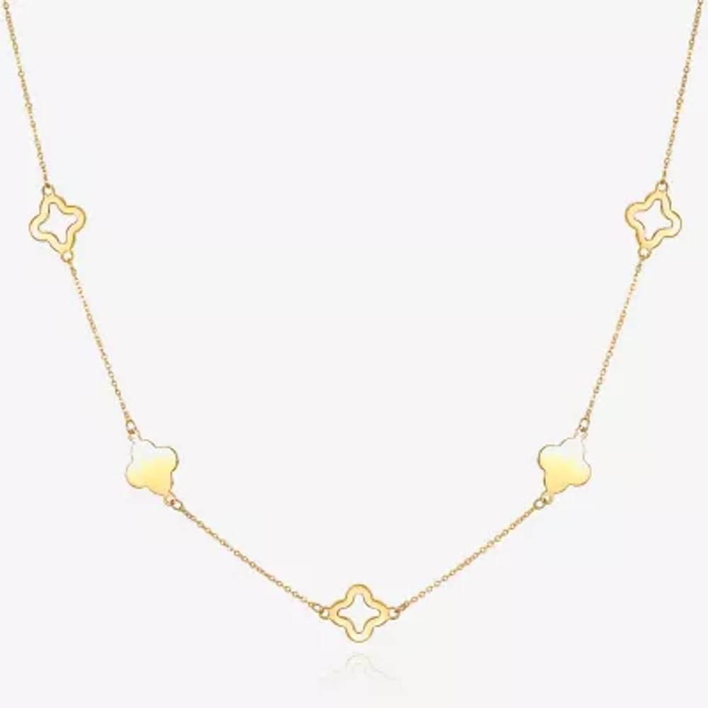 Womens 14K Gold Clover 18 Inch Pendant Necklace