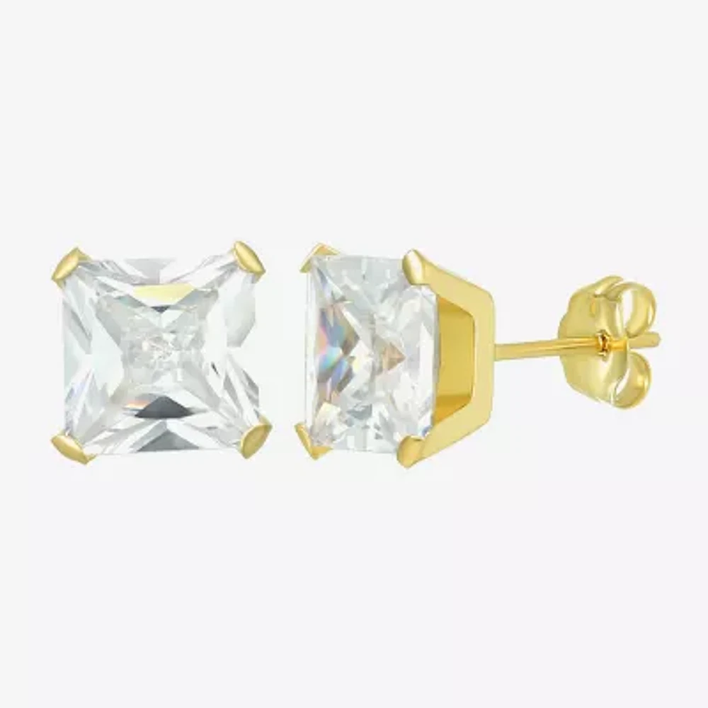 Cubic Zirconia 14K Gold 7mm Square Stud Earrings