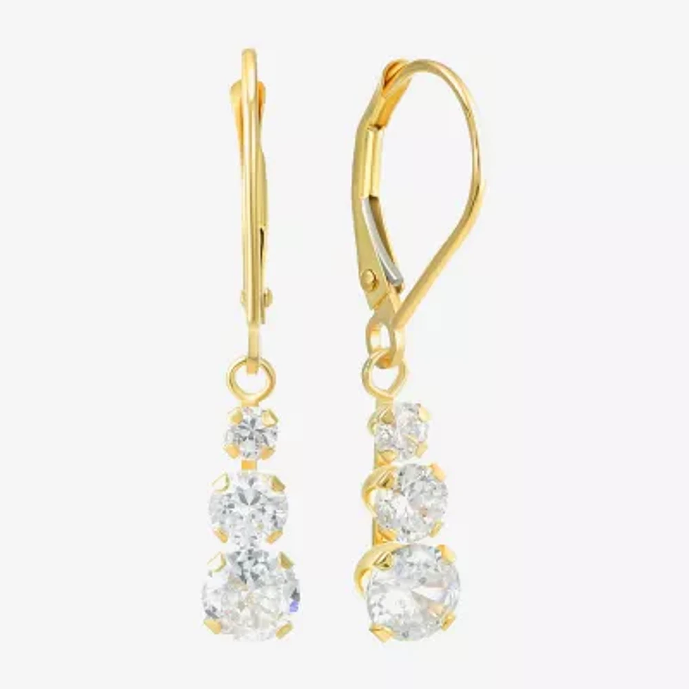 Womens Cubic Zirconia 14K Gold Round Drop Earrings