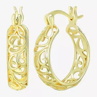 Womens 24K Gold Over Silver 18mm Round Hoop Earrings