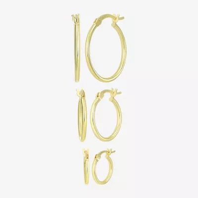 Womens 24K Gold Over Silver Round 3 Pair Earring Set