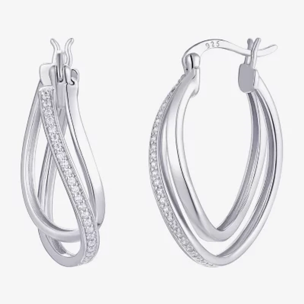 Womens Cubic Zirconia Sterling Silver 28mm Round Hoop Earrings