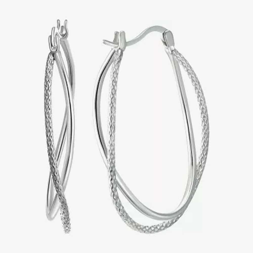 Womens Sterling Silver 37mm Oval Hoop Earrings