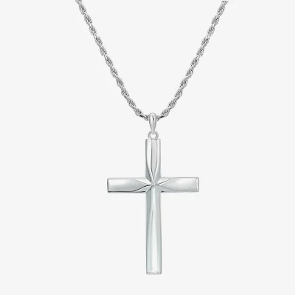 Mens Sterling Silver Cross 24 Inch Pendant Necklace