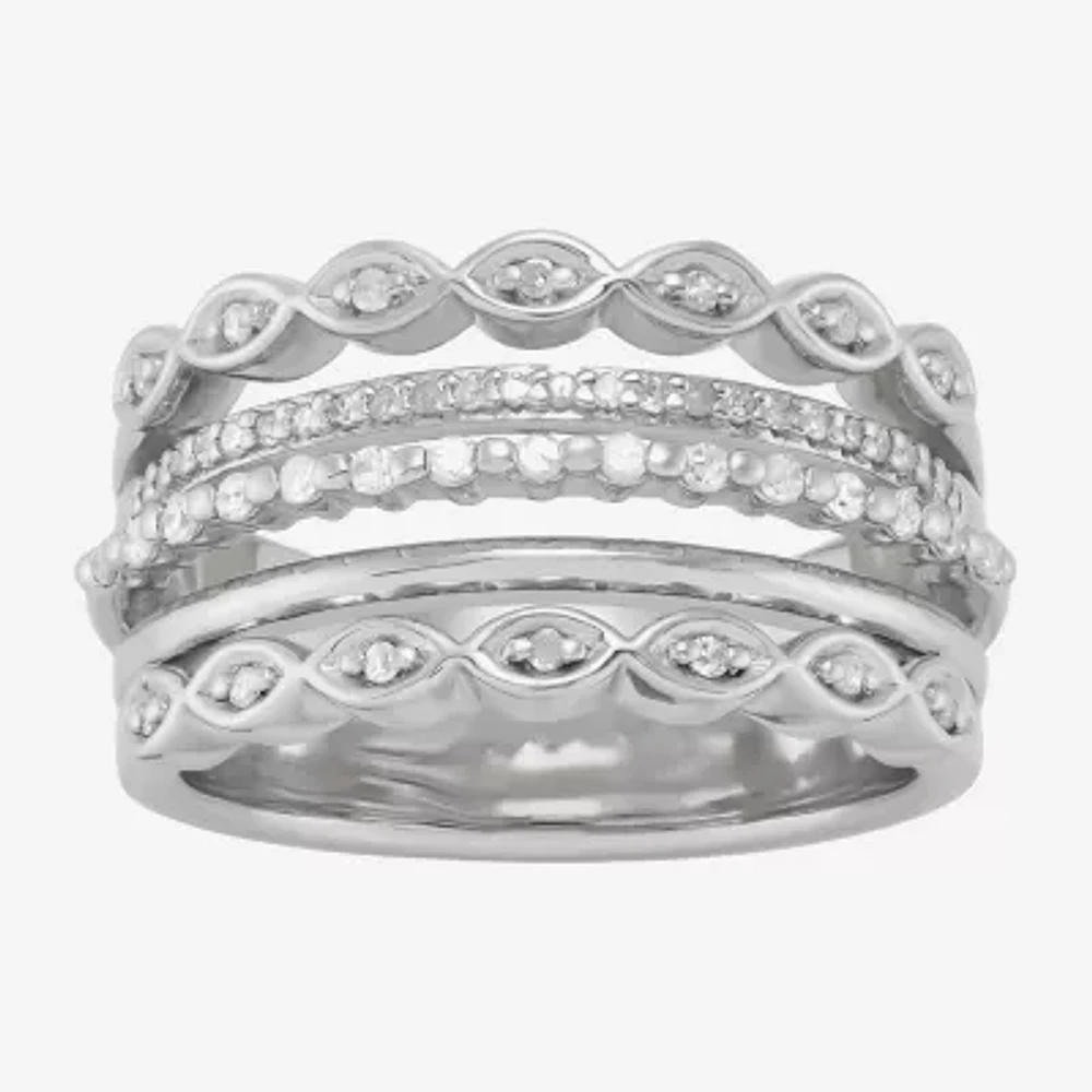 Womens 12MM 1/4 CT. T.W. Natural White Diamond Sterling Silver Band