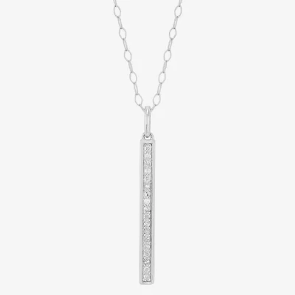 Womens 1/8 CT. T.W. Natural White Diamond Sterling Silver Bar 18 Inch Pendant Necklace