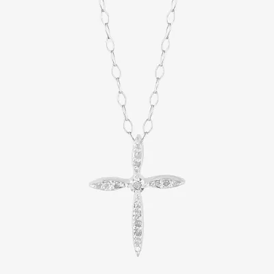 Limited Quantities! Womens 1/10 CT. T.W. Natural White Diamond Sterling Silver Cross 18 Inch Pendant Necklace