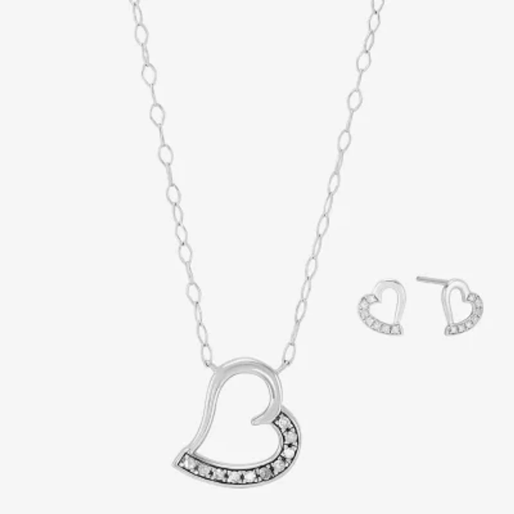Womens 1/ CT. T.W. Natural White Diamond Sterling Silver Heart 2-pc. Jewelry Set