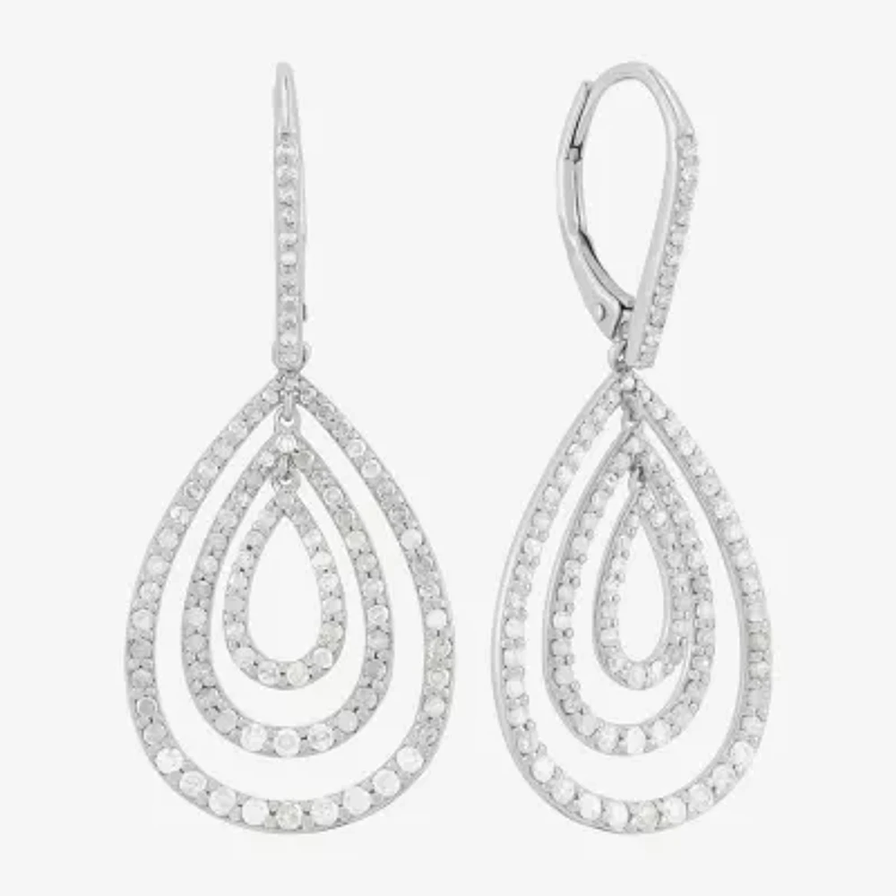 Womens 1/ CT. T.W. Natural White Diamond Sterling Silver Drop Earrings
