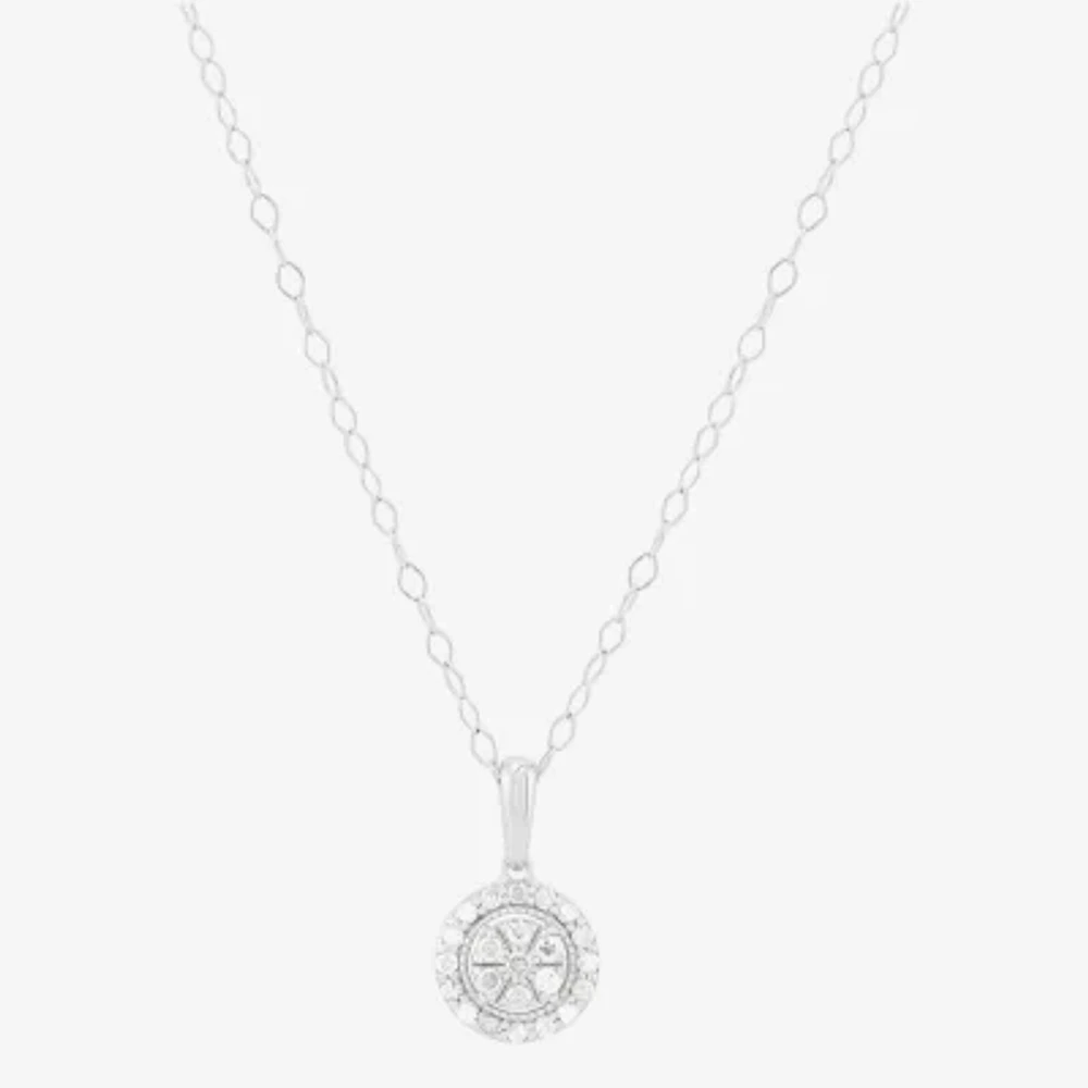 Womens 1/6 CT. T.W. Natural White Diamond Sterling Silver Round 18 Inch Pendant Necklace