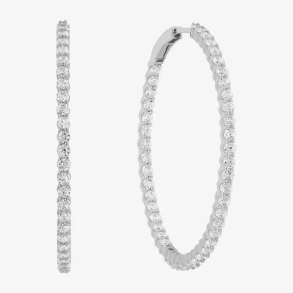 Diamonart Womens Cubic Zirconia Sterling Silver 50mm Round Hoop Earrings