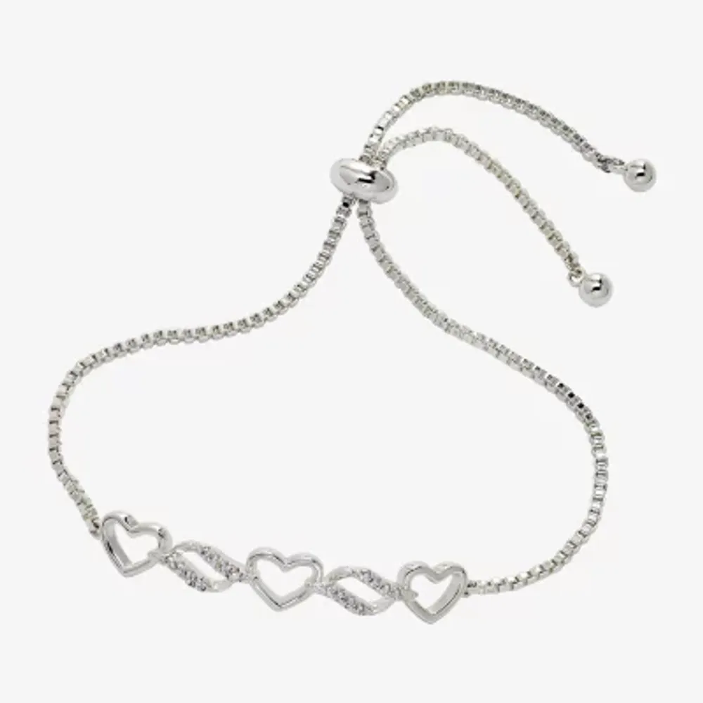 Sparkle Allure Womens Cubic Zirconia Heart Bolo Bracelet