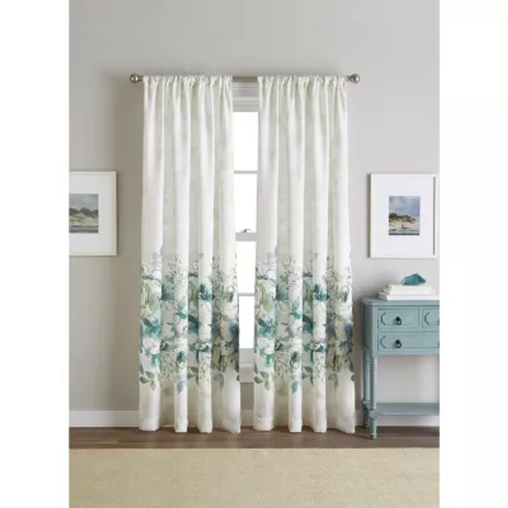 CHF Watercolor Floral Rod Pocket Light-Filtering Single Curtain Panel