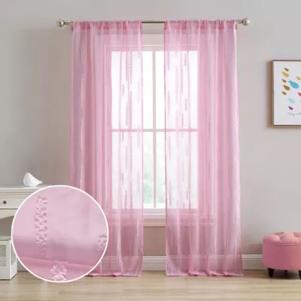 Laura Ashley Dash Rod Pocket Embroidered Sheer Set of 2 Curtain Panel