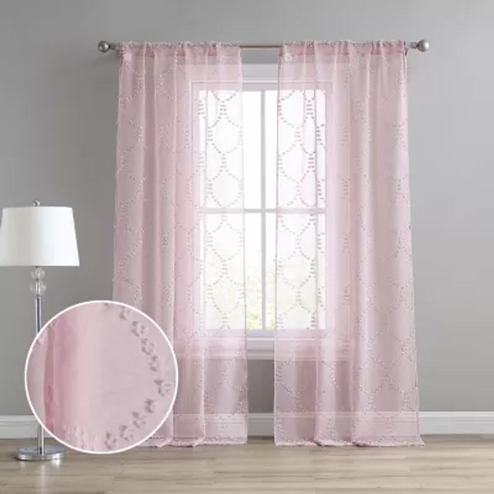 Laura Ashley Ethel Rod Pocket Embroidered Sheer Set of 2 Curtain Panel