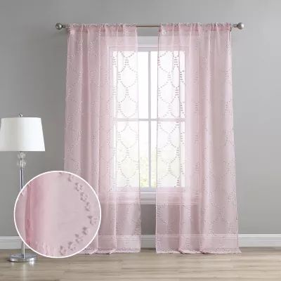 Laura Ashley Ethel Rod Pocket Embroidered Sheer Set of 2 Curtain Panel