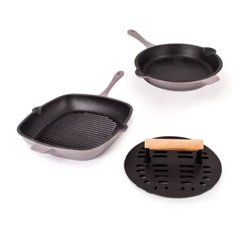 BergHOFF Neo Cast Iron 3-pc. Grill Pan and Slotted Steak Press