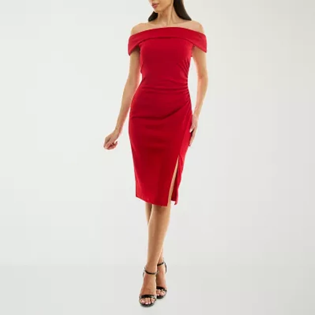 strapless open back dress A-Line Short Sleeve Dress, Crimson in Crimson