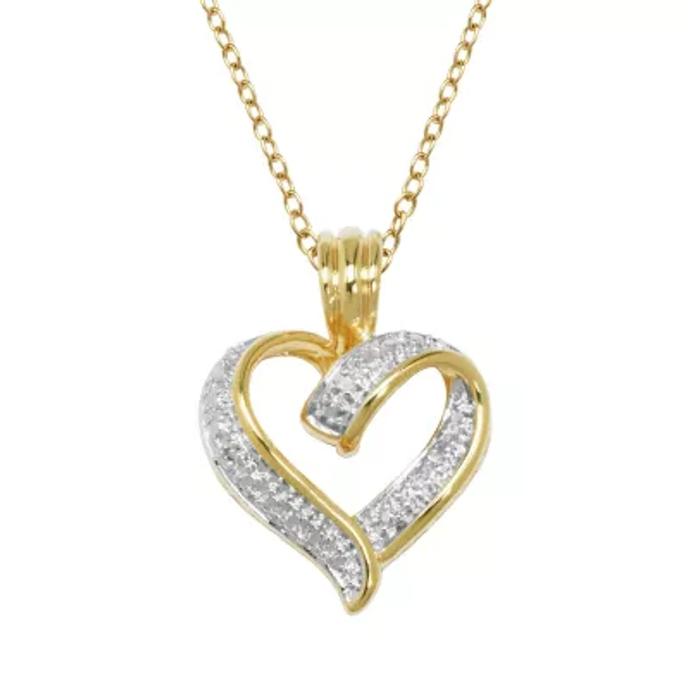 Sparkle Allure Womens White Diamond Accent 18K Gold Over Brass Heart Pendant Necklace