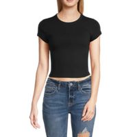Arizona Womens Round Neck Short Sleeve Juniors Crop Top