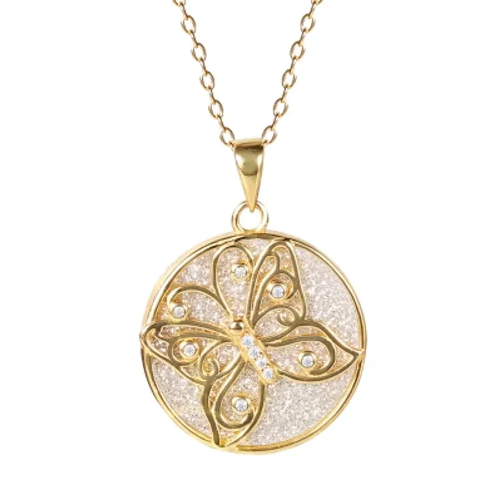 Womens White Cubic Zirconia 14K Gold Over Silver Butterfly Round 18 Inch Pendant Necklace