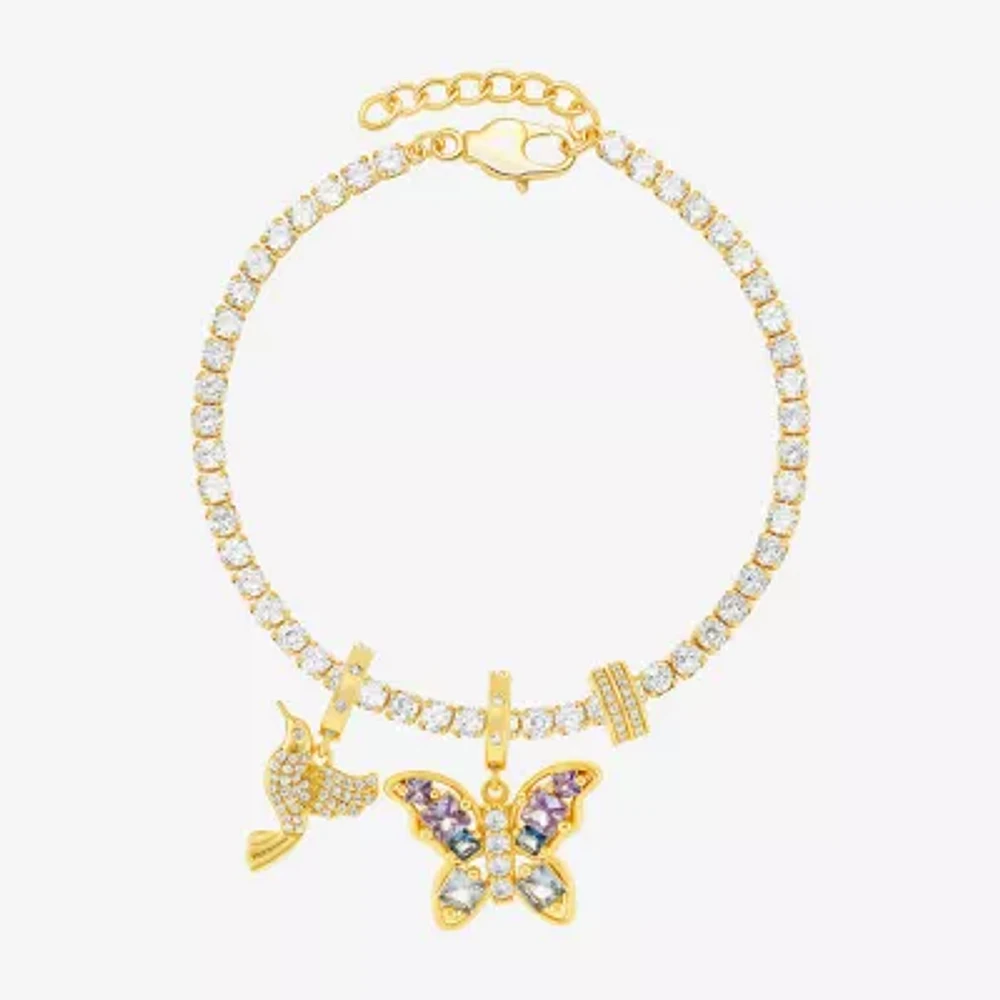 Sparkle Allure Charm Womens Multi Color Cubic Zirconia 14K Gold Over Brass Butterfly 8 1/2 Inch Tennis Bracelet