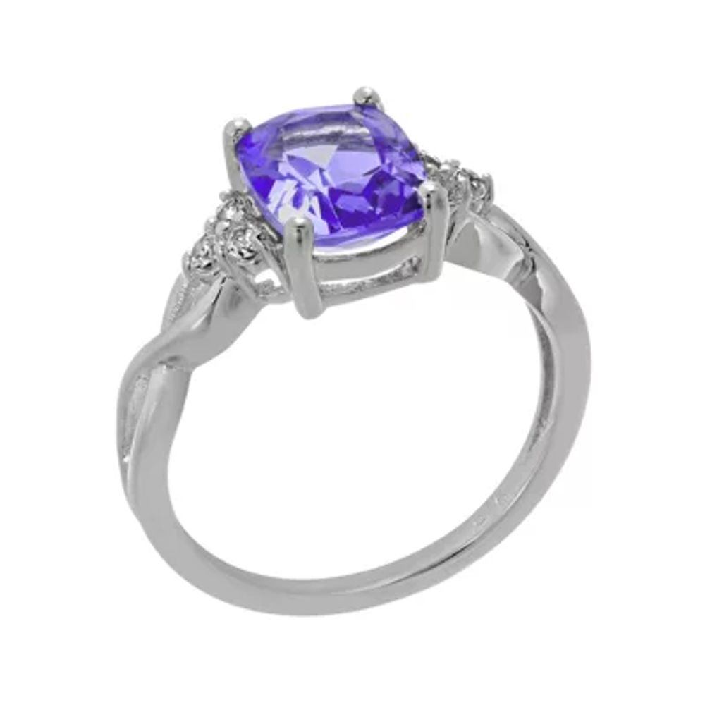Genuine Amethyst and White Topaz 10K Gold Cushion-Cut Twist Ring